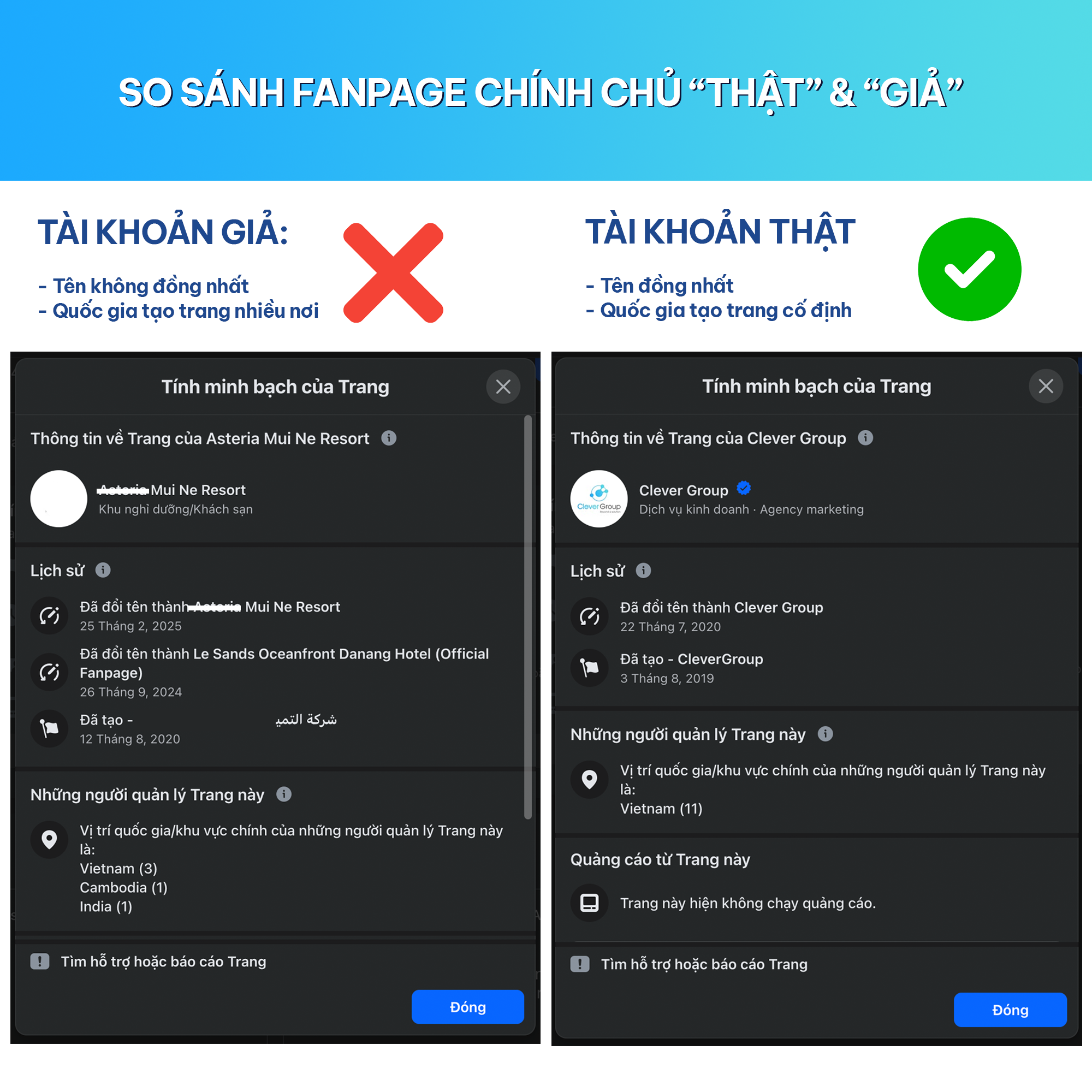 So sánh fanpage Tích xanh thật và giả