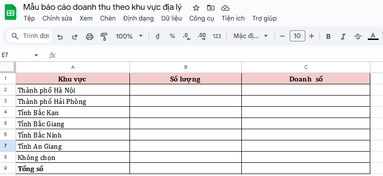 báo cáo doanh thu